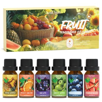 Soulorigin Fruchtige Ätherische Öle Set, Duftöl Set für Diffuser, Aroma Diffuser Öl für Kerzenherstellung - Ananas, Süße Orange, Traube, Grüner Apfel, Blaubeere, Wassermelone