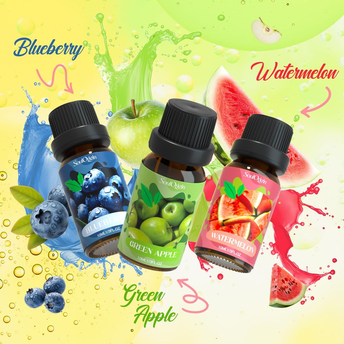Soulorigin Fruchtige Ätherische Öle Set, Duftöl Set für Diffuser, Aroma Diffuser Öl für Kerzenherstellung - Ananas, Süße Orange, Traube, Grüner Apfel, Blaubeere, Wassermelone