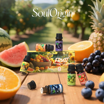 Soulorigin Fruchtige Ätherische Öle Set, Duftöl Set für Diffuser, Aroma Diffuser Öl für Kerzenherstellung - Ananas, Süße Orange, Traube, Grüner Apfel, Blaubeere, Wassermelone