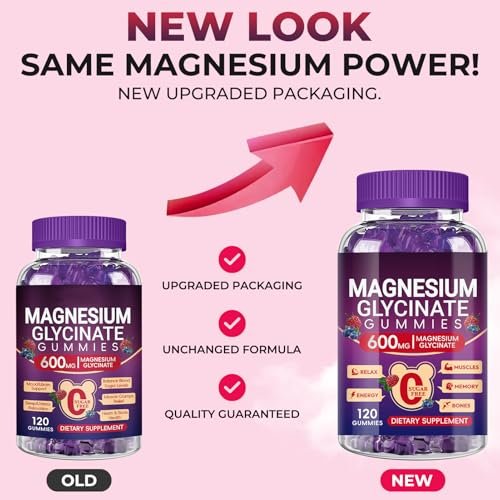 Magnesium Glycinat Gummies 600mg Hoch Absorption, Mangan Glycinat für Frauen und Männer mit Vitamin D, B6 und CoQ10 für Erwachsene & Kinder, Magnesium für Ruhe & Schlaf, 60-Tage-Vorrat