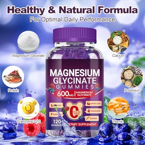 Magnesium Glycinat Gummies 600mg Hoch Absorption, Mangan Glycinat für Frauen und Männer mit Vitamin D, B6 und CoQ10 für Erwachsene & Kinder, Magnesium für Ruhe & Schlaf, 60-Tage-Vorrat
