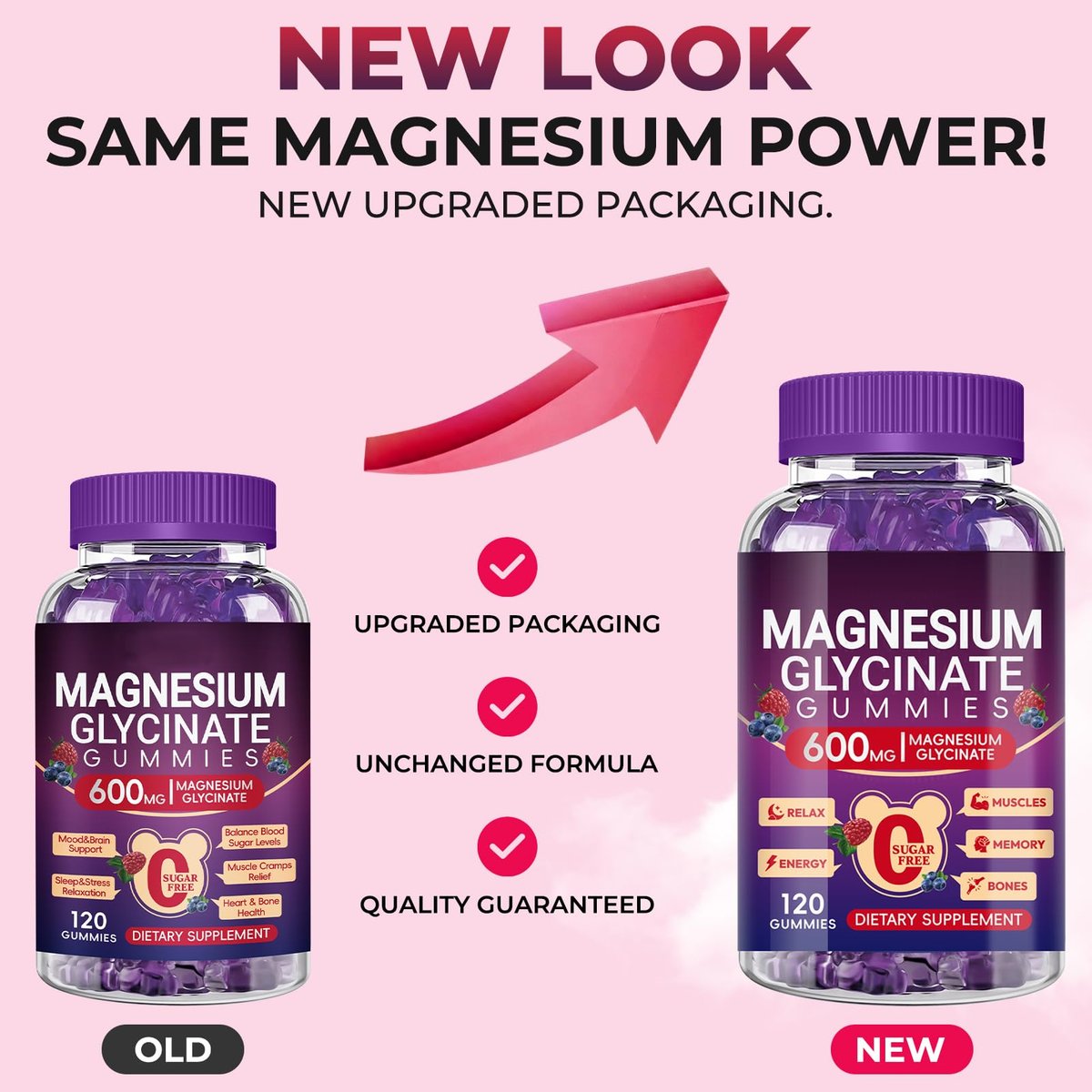 Magnesium Glycinat Gummies 600mg Hoch Absorption, Mangan Glycinat für Frauen und Männer mit Vitamin D, B6 und CoQ10 für Erwachsene & Kinder, Magnesium für Ruhe & Schlaf, 60-Tage-Vorrat