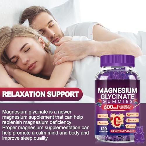 Magnesium Glycinat Gummies 600mg Hoch Absorption, Mangan Glycinat für Frauen und Männer mit Vitamin D, B6 und CoQ10 für Erwachsene & Kinder, Magnesium für Ruhe & Schlaf, 60-Tage-Vorrat