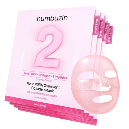 numbuzin No.2 Overnight Face Mask – Rose PDRN Kollagen-Maske für Glass Skin, Feuchtigkeit, Festigkeit, verfeinerte Poren, 37g (4er-Pack)