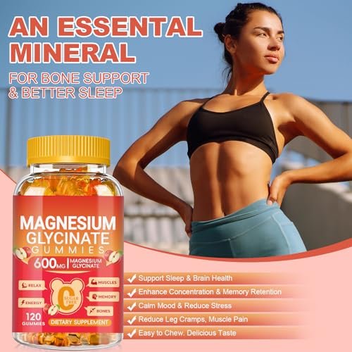 Magnesium Glycinate Gummies 600mg, Zuckerfrei Apfel – 120 Stück
