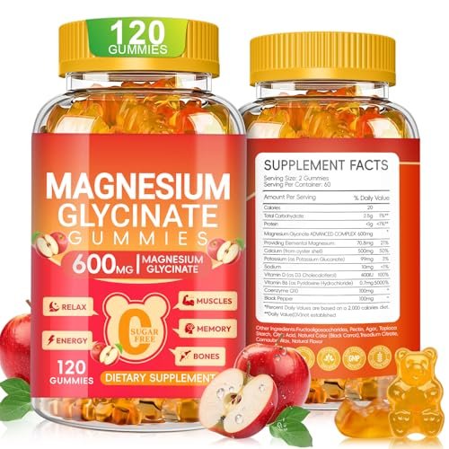 Magnesium Glycinate Gummies 600mg, Zuckerfrei Apfel – 120 Stück