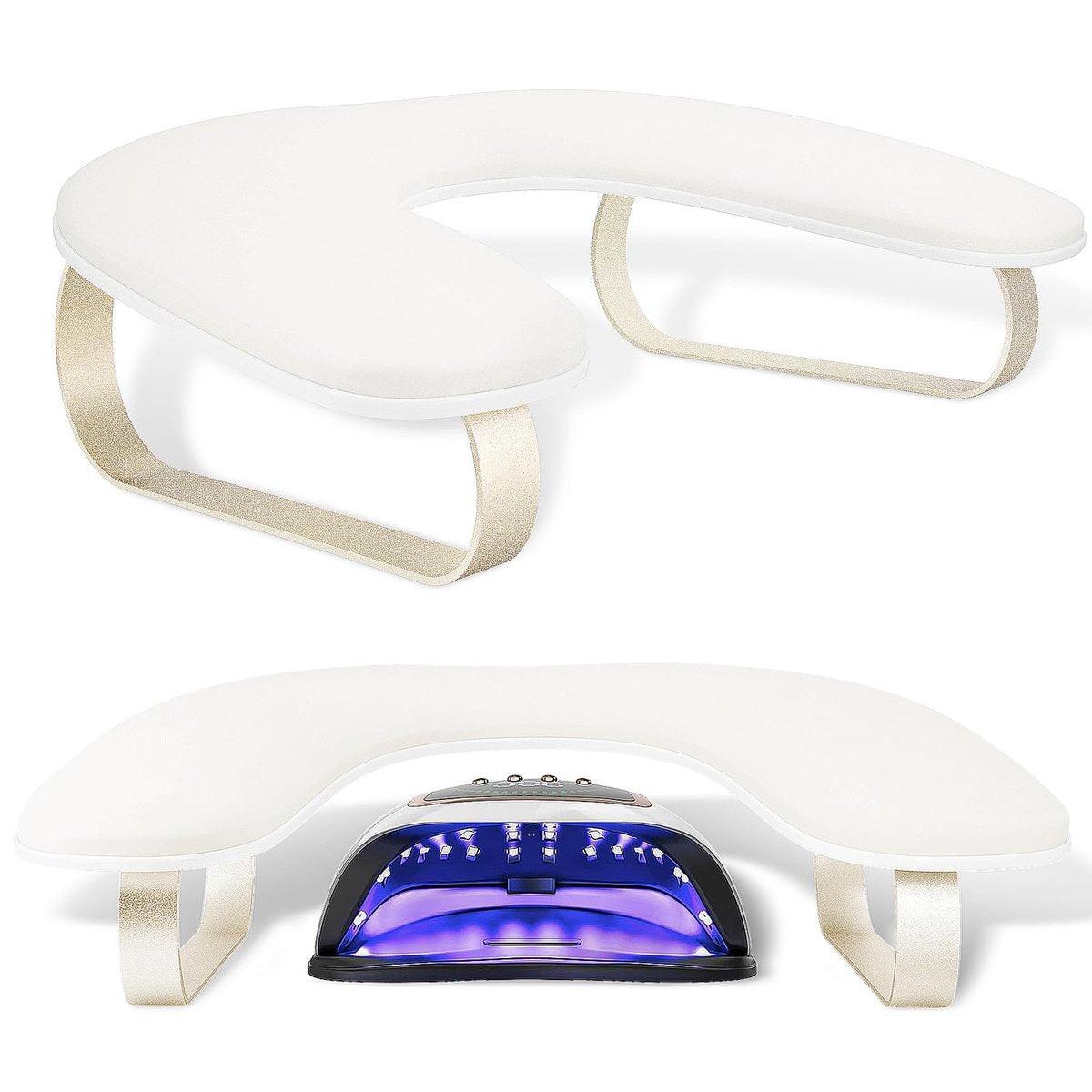 Armstütze für Nageltechniker – Upgraded 10° geneigte U-förmige Maniküre-Handauflage mit Aluminiumhalter, rutschfest (Off White)