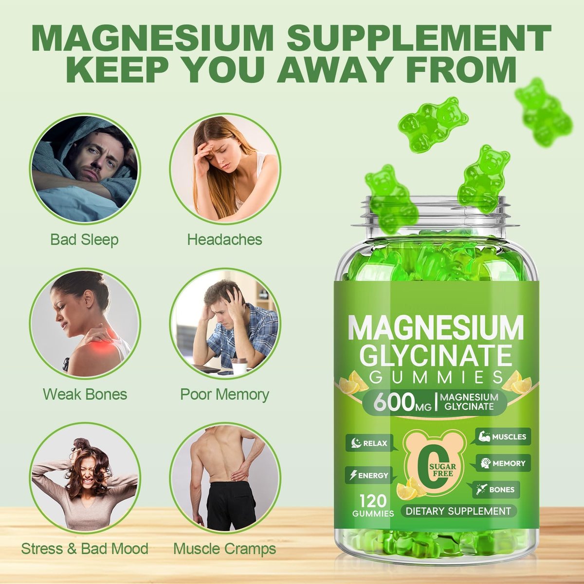 Magnesium Glycinat Gummis 600mg für Frauen und Männer – Hoch absorbierbar mit Vitamin D, B6 und CoQ10 für Ruhe & Schlaf, Zuckerfrei, Vegan, 60-Tage-Vorrat