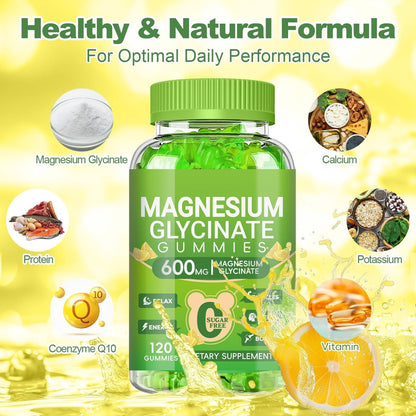 Magnesium Glycinat Gummis 600mg für Frauen und Männer – Hoch absorbierbar mit Vitamin D, B6 und CoQ10 für Ruhe & Schlaf, Zuckerfrei, Vegan, 60-Tage-Vorrat