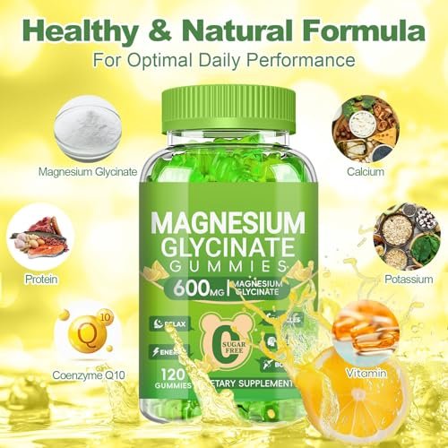 Magnesium Glycinat Gummis 600mg für Frauen und Männer – Hoch absorbierbar mit Vitamin D, B6 und CoQ10 für Ruhe & Schlaf, Zuckerfrei, Vegan, 60-Tage-Vorrat