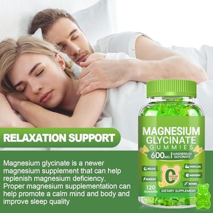 Magnesium Glycinat Gummis 600mg für Frauen und Männer – Hoch absorbierbar mit Vitamin D, B6 und CoQ10 für Ruhe & Schlaf, Zuckerfrei, Vegan, 60-Tage-Vorrat