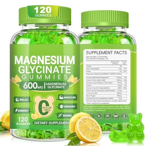 Magnesium Glycinat Gummis 600mg für Frauen und Männer – Hoch absorbierbar mit Vitamin D, B6 und CoQ10 für Ruhe & Schlaf, Zuckerfrei, Vegan, 60-Tage-Vorrat