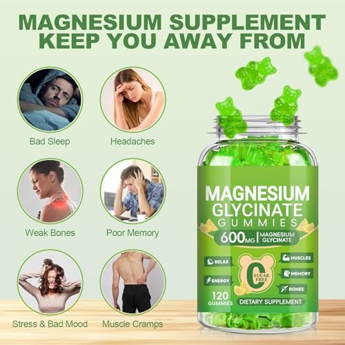 Magnesium Glycinat Gummis 600mg für Frauen und Männer – Hoch absorbierbar mit Vitamin D, B6 und CoQ10 für Ruhe & Schlaf, Zuckerfrei, Vegan, 60-Tage-Vorrat