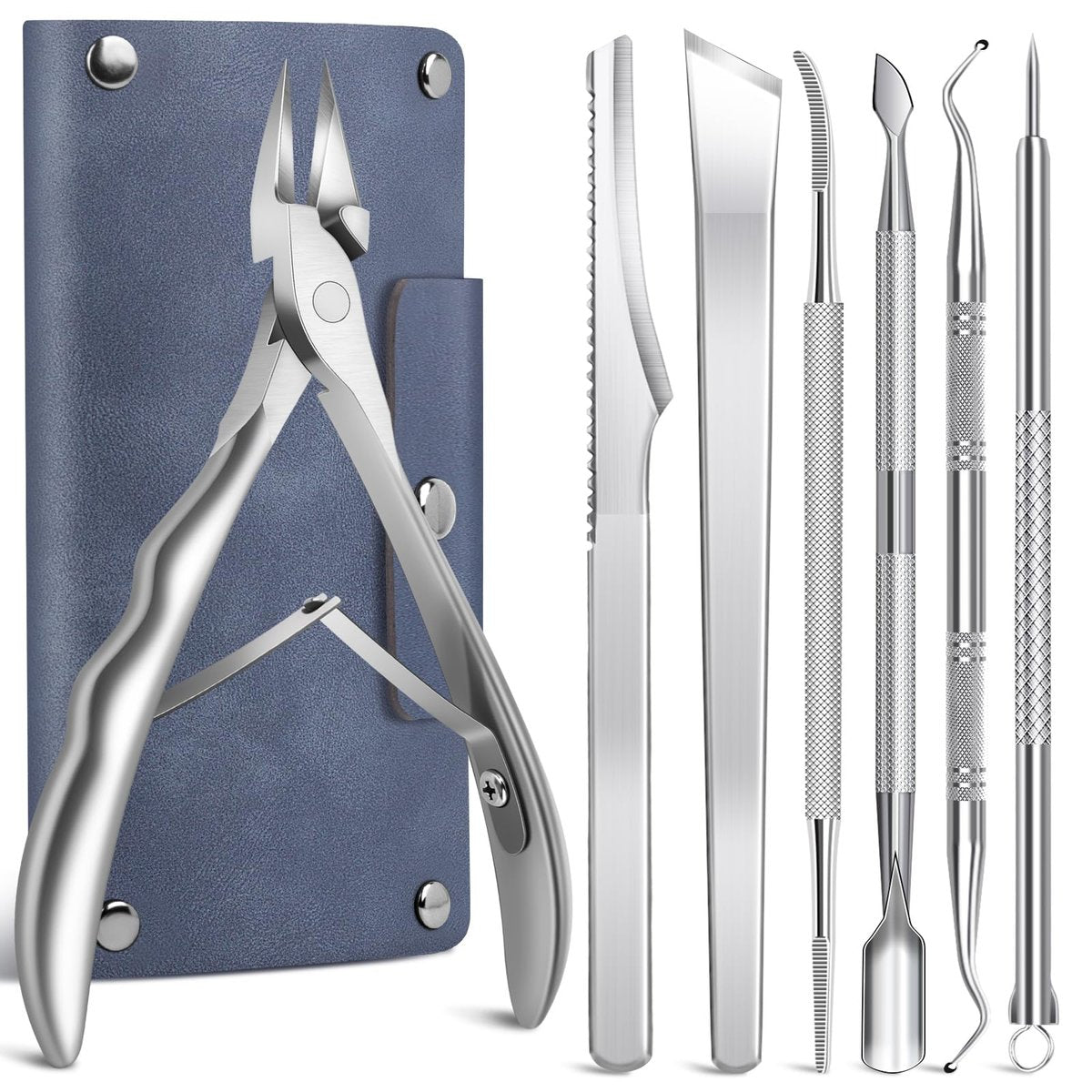 7-teiliges Set zur Behandlung eingewachsener Zehennägel, professionelles Edelstahl-Entfernungs-Kit, Nagelknipser für dicke Nägel, Pediküre-Werkzeuge für Füße, Nagelknipser für dicke und eingewachsene Nägel