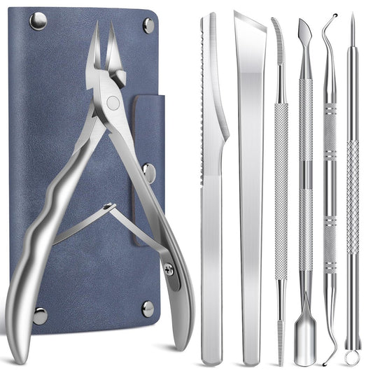 7-teiliges Set zur Behandlung eingewachsener Zehennägel, professionelles Edelstahl-Entfernungs-Kit, Nagelknipser für dicke Nägel, Pediküre-Werkzeuge für Füße, Nagelknipser für dicke und eingewachsene Nägel