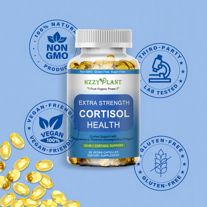 Cortisol Supplements für Frauen und Männer – Softgels mit Phosphatidylserin, Magnesium, Ashwagandha, L-Theanin – Hochabsorbierbare Kortisol-Detox-Kapseln für Entspannung, Stressabbau und besseren Schlaf – Non-GMO, 60 Portionen