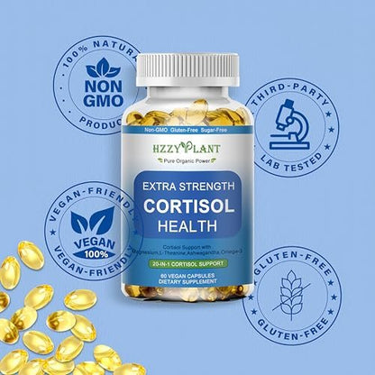 Cortisol Supplements für Frauen und Männer – Softgels mit Phosphatidylserin, Magnesium, Ashwagandha, L-Theanin – Hochabsorbierbare Kortisol-Detox-Kapseln für Entspannung, Stressabbau und besseren Schlaf – Non-GMO, 60 Portionen