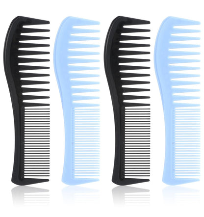 4er-Pack Jungenkämme, 2-in-1 Plastikkamm, breite und feine Doppelzahnkämme in Schwarz & Blau für Männer, Frauen, alle Haartypen, Bart und Schnurrbart (2 Farben)