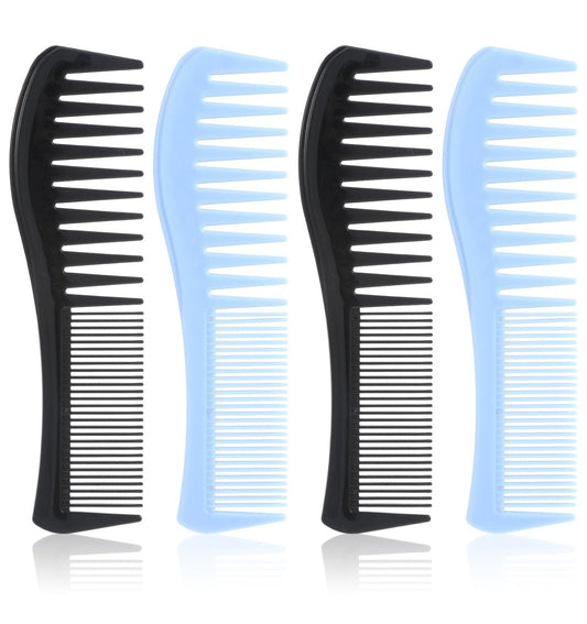 4er-Pack Jungenkämme, 2-in-1 Plastikkamm, breite und feine Doppelzahnkämme in Schwarz & Blau für Männer, Frauen, alle Haartypen, Bart und Schnurrbart (2 Farben)