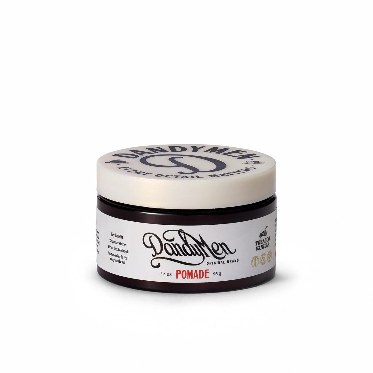 DandyMen Pomade – Starker Halt, Hoher Glanz und Feuchtigkeitsspendende Formel mit Pro-Vitamin B5 – Tabak-Vanille-Duft – 113 g