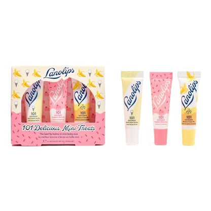 Lanolips 101 Delicious Mini Treats Geschenkset – Limitierte Edition mit Lip Balm in Vanille, Erdbeer-Cupcake & Bananencreme (3 Stück)