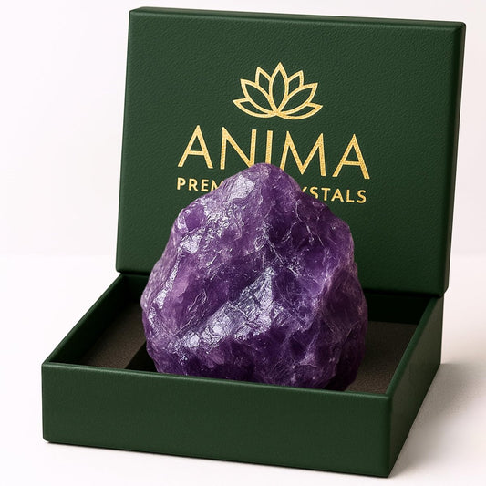 Anima Amethyst Kristall - Großer 1,6-2" Tiefvioletter Natürlicher Rohamethyst für Frieden, Klarheit, Schlaf & Intuition - Ethisch Bezogen, Präsentiert in Eleganter Geschenkbox