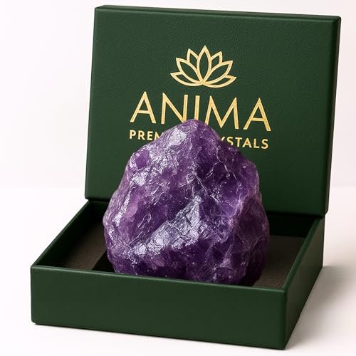 Anima Amethyst Kristall - Großer 1,6-2" Tiefvioletter Natürlicher Rohamethyst für Frieden, Klarheit, Schlaf & Intuition - Ethisch Bezogen, Präsentiert in Eleganter Geschenkbox