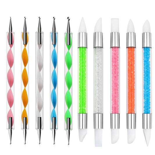 5er Set Dual-Tipped Silikon-Nagelkunststifte, 5 Stück 2-Wege-Punktierungswerkzeuge für Harz, Folie, Schnitzen, Zeichnen & Formen - Professionelles Nageldesign-Kit für Zuhause & Salon