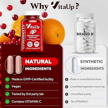 VitaUp D-Mannose & Cranberry Kapseln für Frauen – USA-Hergestellt, mit Cranberry, Vitamin C & D-Mannose – Unterstützung für Harnwege und Blase – 90 Vegane Kapseln