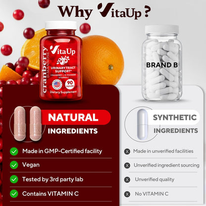 VitaUp D-Mannose & Cranberry Kapseln für Frauen – USA-Hergestellt, mit Cranberry, Vitamin C & D-Mannose – Unterstützung für Harnwege und Blase – 90 Vegane Kapseln