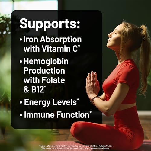 NatureWise Veganes Eisenpräparat für Frauen und Männer – Magenschonend, hoch bioverfügbar, Eisenbisglycinat-Tabletten mit Vitamin C, Methyl-B12, Folsäure & Bio-Lebensmittel-Mix – 30 Tabletten (30-Tage-Vorrat)