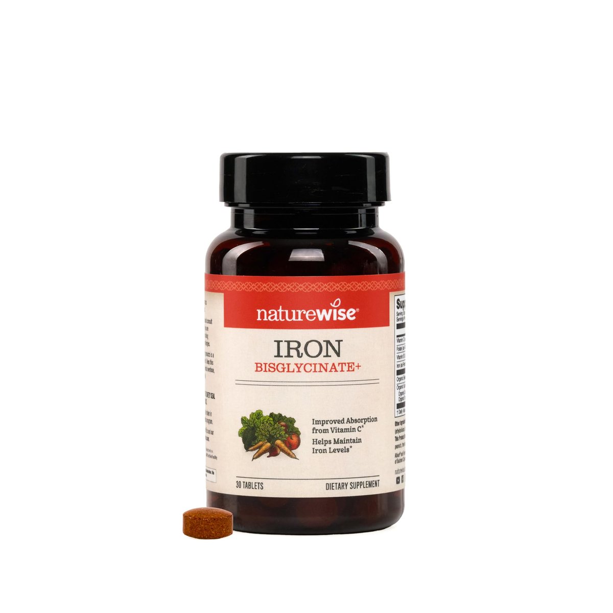 NatureWise Veganes Eisenpräparat für Frauen und Männer – Magenschonend, hoch bioverfügbar, Eisenbisglycinat-Tabletten mit Vitamin C, Methyl-B12, Folsäure & Bio-Lebensmittel-Mix – 30 Tabletten (30-Tage-Vorrat)