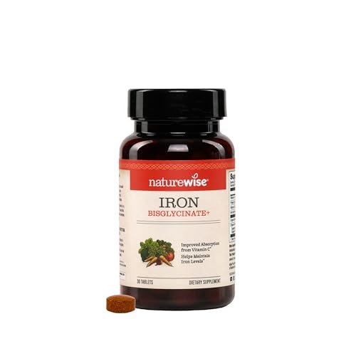 NatureWise Veganes Eisenpräparat für Frauen und Männer – Magenschonend, hoch bioverfügbar, Eisenbisglycinat-Tabletten mit Vitamin C, Methyl-B12, Folsäure & Bio-Lebensmittel-Mix – 30 Tabletten (30-Tage-Vorrat)