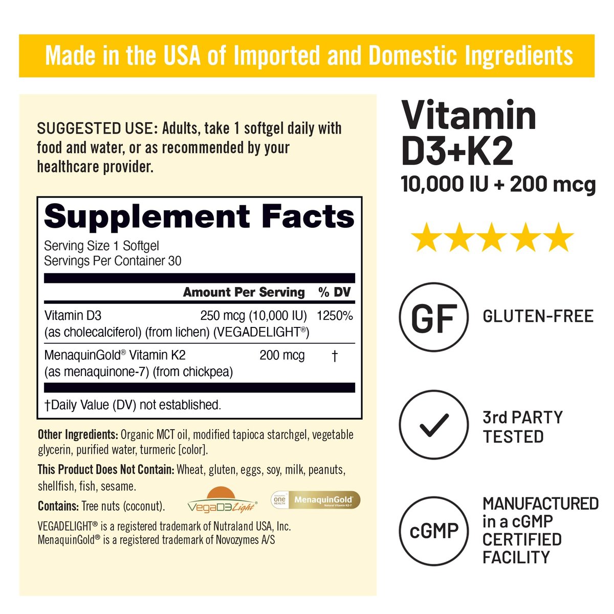 NatureWise Veganes Vitamin D3 + K2 mit Bio-Kokos-MCT-Öl – Natürliches D3 10.000 IE + K2 200 mcg – Hochdosiert für Knochenunterstützung – Non-GMO – 30 Weichkapseln (30-Tage-Vorrat)