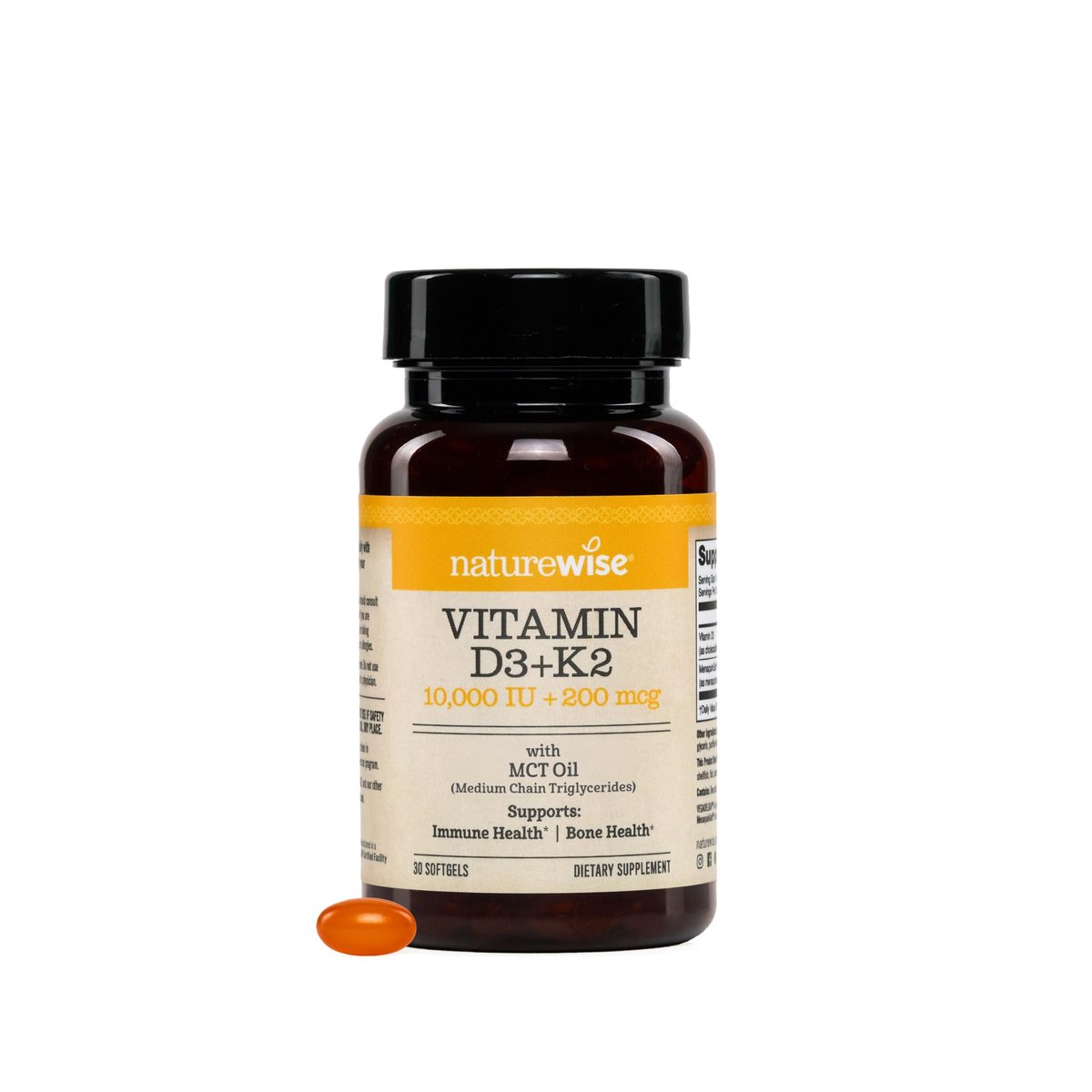 NatureWise Veganes Vitamin D3 + K2 mit Bio-Kokos-MCT-Öl – Natürliches D3 10.000 IE + K2 200 mcg – Hochdosiert für Knochenunterstützung – Non-GMO – 30 Weichkapseln (30-Tage-Vorrat)