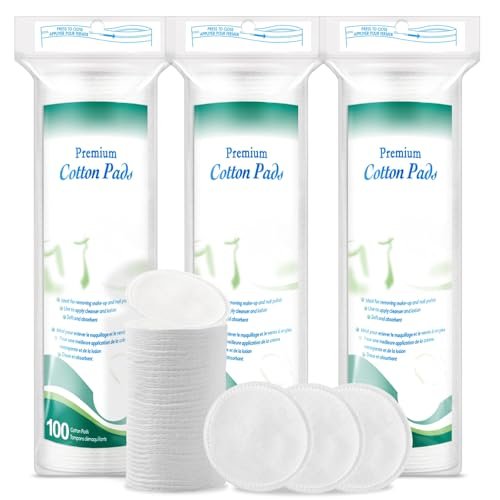 300 Premium Baumwollpads für das Gesicht – 100 % reine & natürliche Make-up-Entferner-Pads, weich, hypoallergen, fusselfrei, saugstark