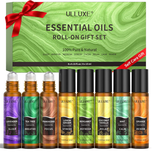 Essential Oils Roll On Set (8er-Pack) – 8 Düfte, Entspannung, Selbstpflege-Geschenke für Frauen, Aromatherapie-Roller-Ölmischungen für die Haut, Geburtstagsgeschenke für Ehefrau, Mutter & Freundin