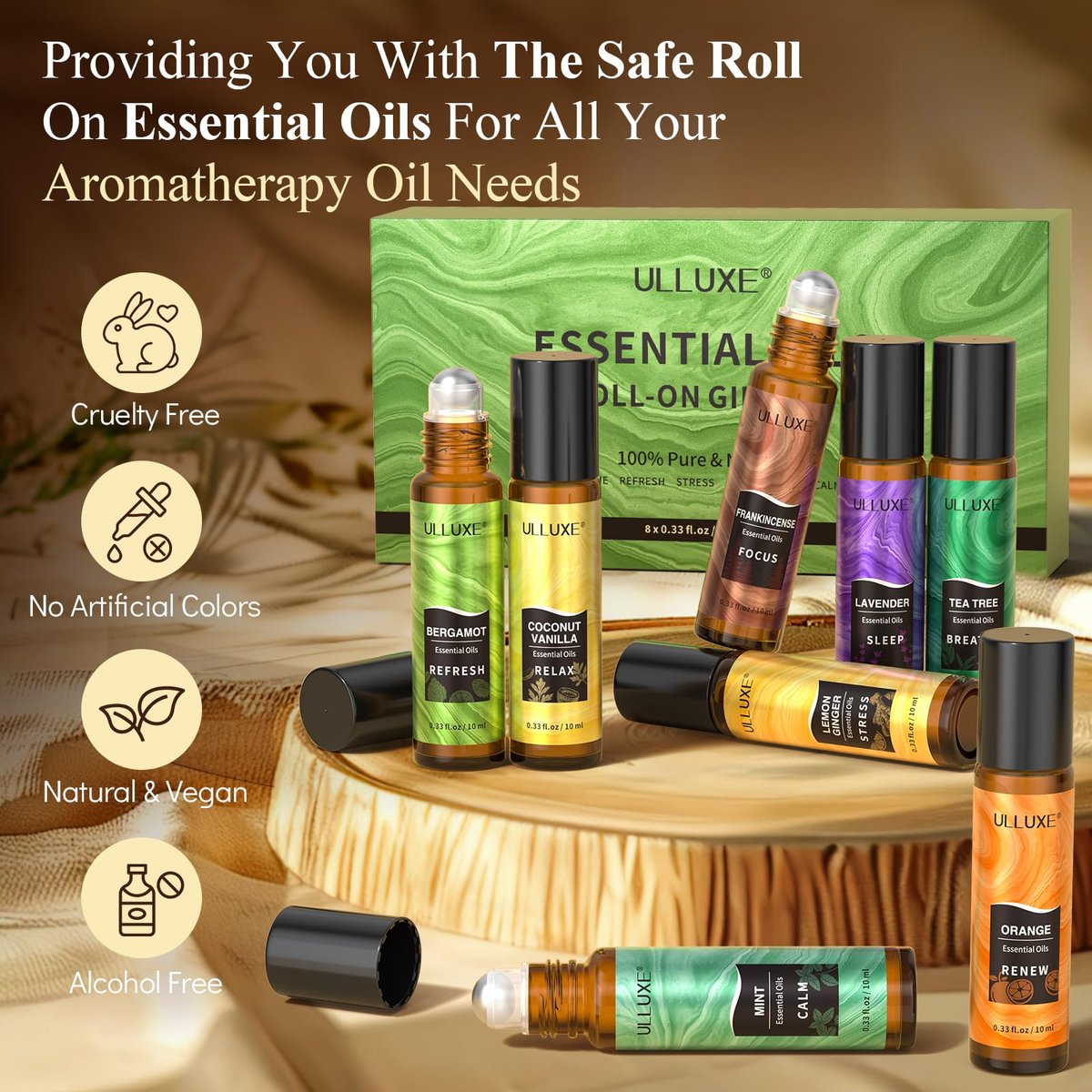 Essential Oils Roll On Set (8er-Pack) – 8 Düfte, Entspannung, Selbstpflege-Geschenke für Frauen, Aromatherapie-Roller-Ölmischungen für die Haut, Geburtstagsgeschenke für Ehefrau, Mutter & Freundin