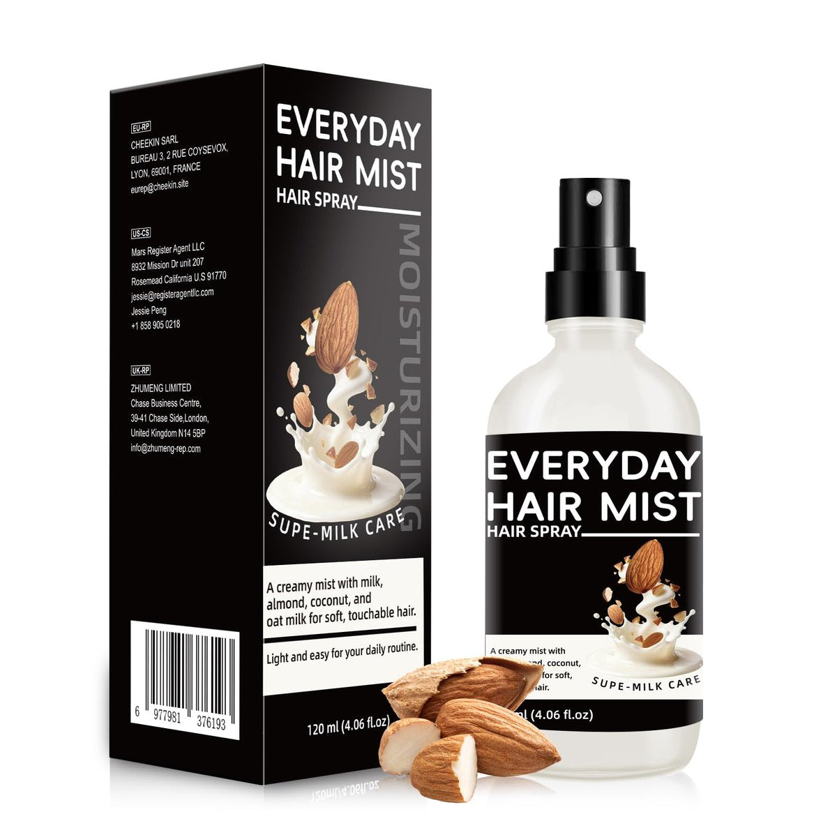 Super Almond Milk Leave-in Conditioner Spray mit Kollagen – Entwirrender & Anti-Frizz Haarpflege für trockenes, geschädigtes Haar, reduziert Spliss und fliegende Haare, verbessert Geschmeidigkeit und Glanz, 120 ml