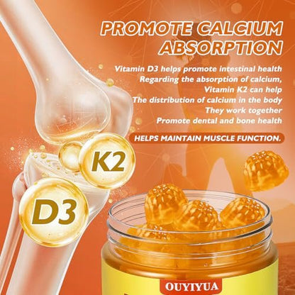 OUYIYUA Vitamin D3 K2 Gummies – 5000IU D3 + 100mcg K2 (MK-7) für Erwachsene | Immunsystem, Knochen & Muskeln | 90 Stück