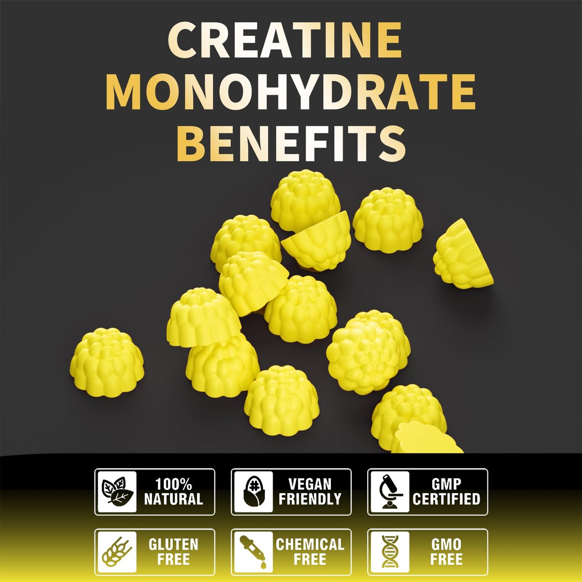 Nutravita NSF-zertifizierte Creatine Gummies – 5 g Creatin-Monohydrat pro Portion – Zuckerfrei, vegan, Passionsfruchtgeschmack – 120 Stück