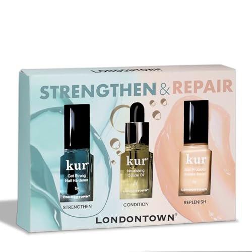 LONDONTOWN Stärken & Reparieren Trio – Stärkende Feuchtigkeitspflege für Nägel, Behandlung geschädigter Nägel, Set für gesundes, langes Nachwachsen