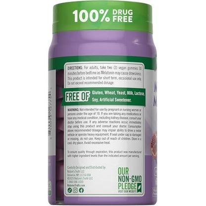 Nature's Truth Melatonin mit Magnesium Gummibärchen | 60 Stück | Plus L-Theanin | Heidelbeere-Granatapfel-Geschmack | Vegan, Non-GMO & Glutenfrei
