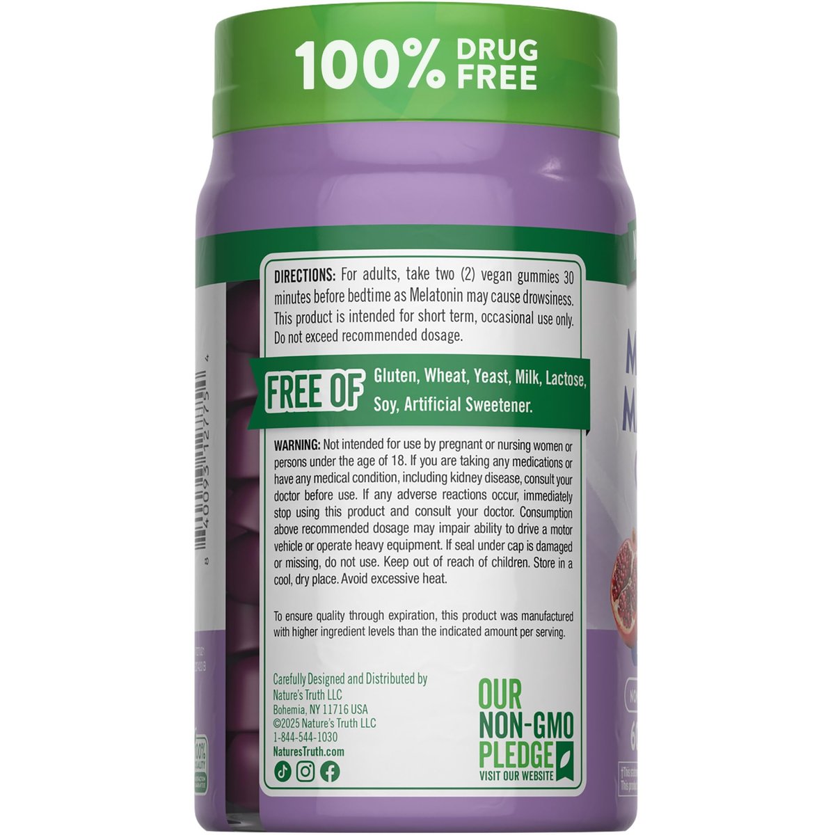 Nature's Truth Melatonin mit Magnesium Gummibärchen | 60 Stück | Plus L-Theanin | Heidelbeere-Granatapfel-Geschmack | Vegan, Non-GMO & Glutenfrei