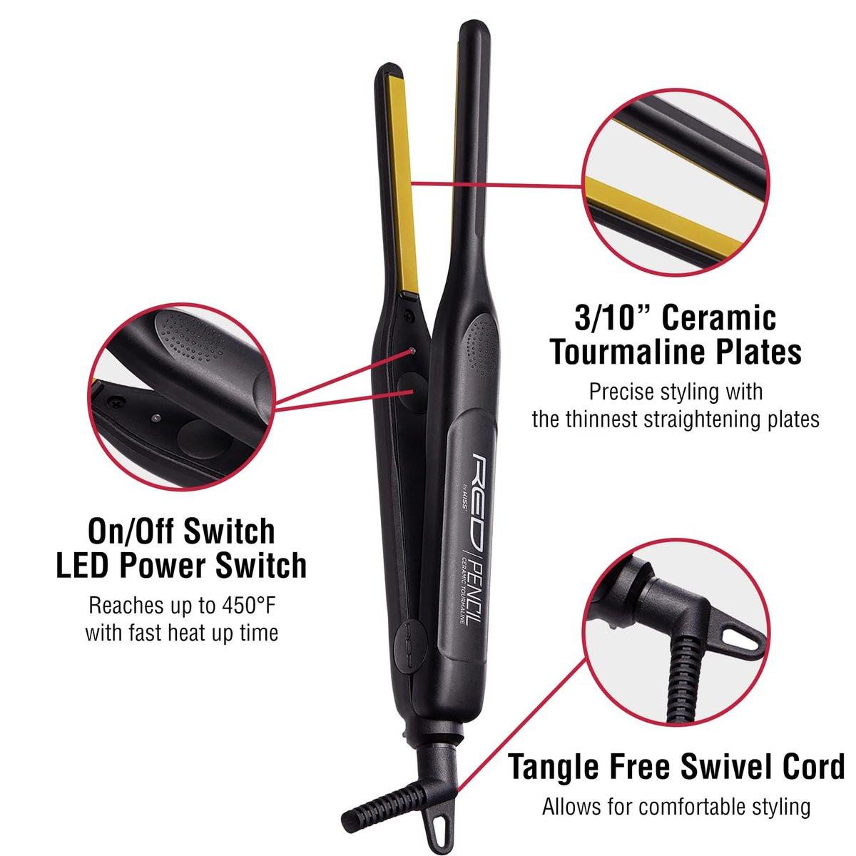 RED by KISS 3-teiliges Styling-Set – 0,3-Zoll Keramik-Tourmalin-Glätteisen, 1/4-Zoll Mini-Lockenstab, 80 Haarklammern – für Kanten, enge Locken, Twist-Frisuren & Frizz-Kontrolle bei kurzem Haar