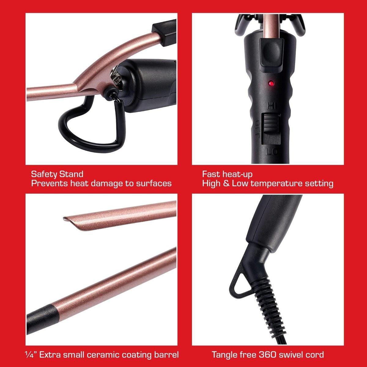 RED by KISS 3-teiliges Styling-Set – 0,3-Zoll Keramik-Tourmalin-Glätteisen, 1/4-Zoll Mini-Lockenstab, 80 Haarklammern – für Kanten, enge Locken, Twist-Frisuren & Frizz-Kontrolle bei kurzem Haar