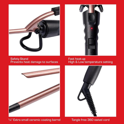RED by KISS 3-teiliges Styling-Set – 0,3-Zoll Keramik-Tourmalin-Glätteisen, 1/4-Zoll Mini-Lockenstab, 80 Haarklammern – für Kanten, enge Locken, Twist-Frisuren & Frizz-Kontrolle bei kurzem Haar