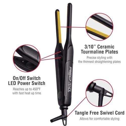 RED by KISS 3-teiliges Styling-Set – 0,3-Zoll Keramik-Tourmalin-Glätteisen, 1/4-Zoll Mini-Lockenstab, 80 Haarklammern – für Kanten, enge Locken, Twist-Frisuren & Frizz-Kontrolle bei kurzem Haar