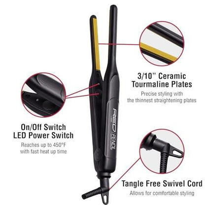 RED by KISS 3-teiliges Styling-Set – 0,3-Zoll Keramik-Tourmalin-Glätteisen, 1/4-Zoll Mini-Lockenstab, 80 Haarklammern – für Kanten, enge Locken, Twist-Frisuren & Frizz-Kontrolle bei kurzem Haar