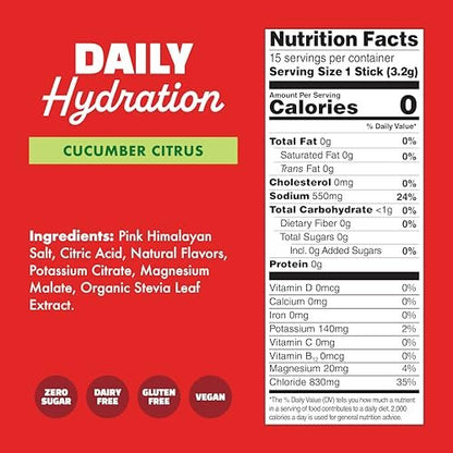 Waterboy Daily Hydration | 1.570 mg Elektrolyt-Pulver-Päckchen | Ohne Zucker, Natürlich, Glutenfrei, Null Kalorien | 15 Trinkmischungen (Gurke-Zitrus)